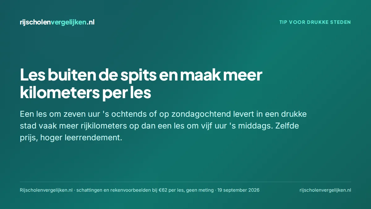 Kaart met de tip om in drukke steden buiten de spits te lessen voor meer kilometers per les