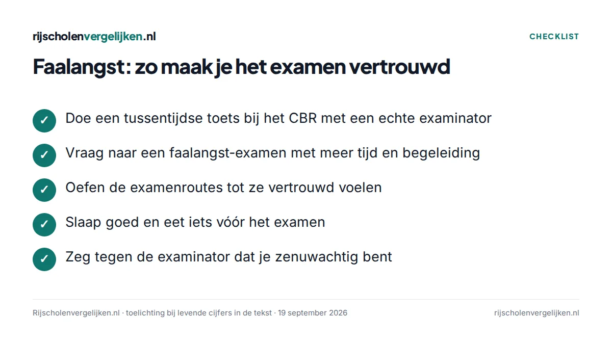 Checklist met vijf tips tegen faalangst bij het rijexamen