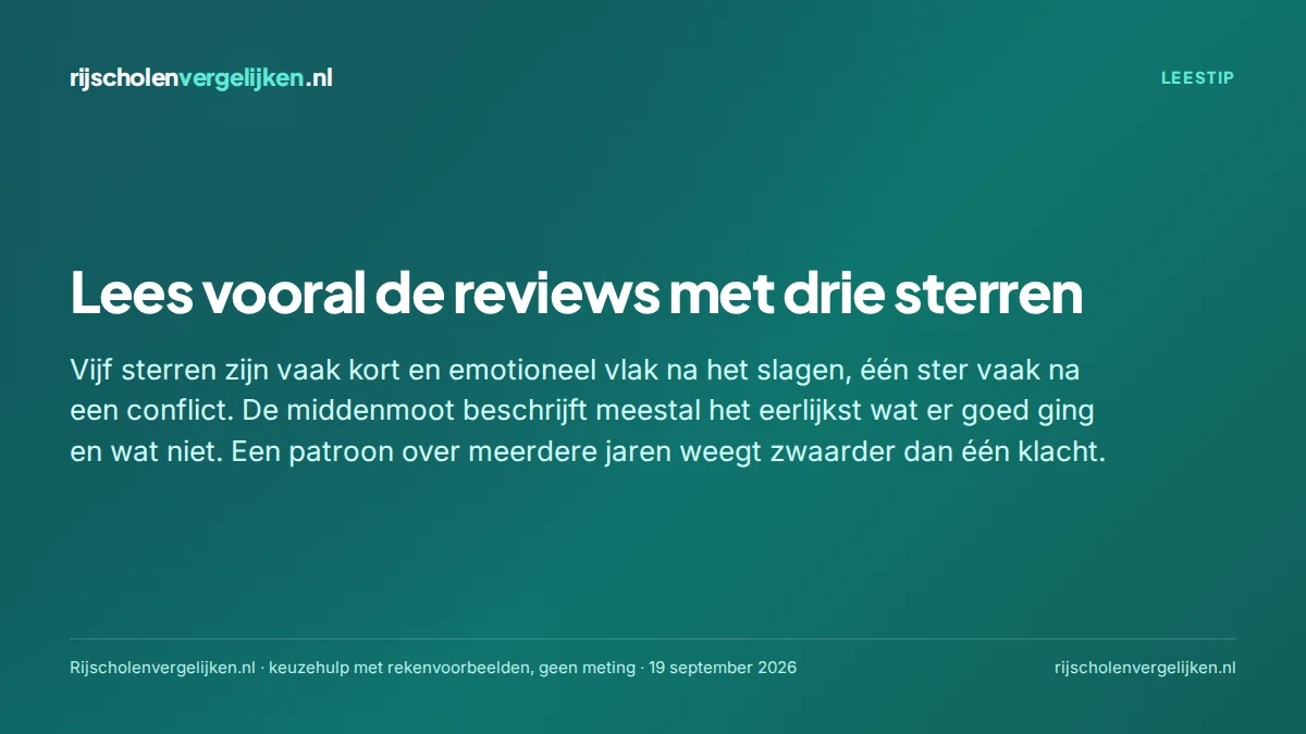 Kaart met de leestip om vooral drie-sterrenreviews van rijscholen te lezen
