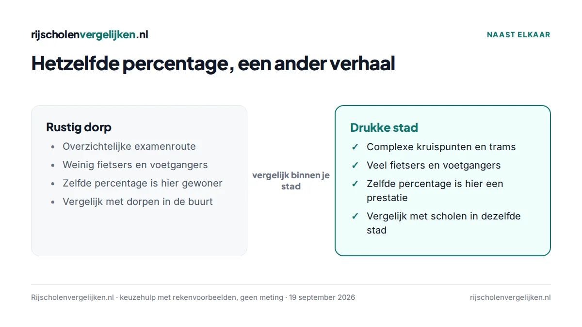 Vergelijking van een slagingspercentage in een rustig dorp en in een drukke stad: hetzelfde cijfer is in de stad een grotere prestatie